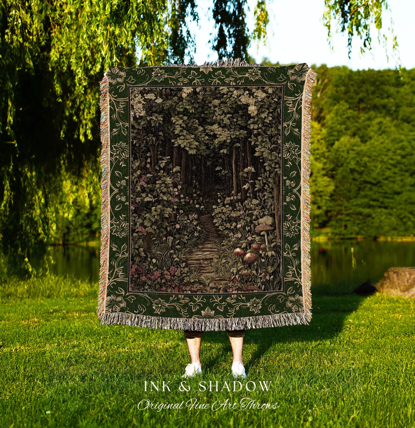 Mystic Aesthetic Woodland Home Magical Decor Plant Loving Bedroom Housewarming Gift Emerald Woods | Fairytale Forest Botanical Throw Blanket