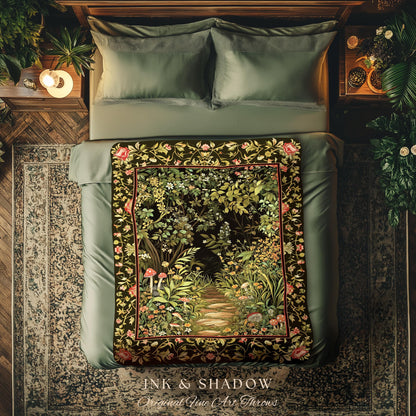 Toadstool Forest Mystical Mushroom Blanket | Dark Academia Folklore Forest Inspired Fairycore Botanical Aesthetic Tapestry Magical Medieval