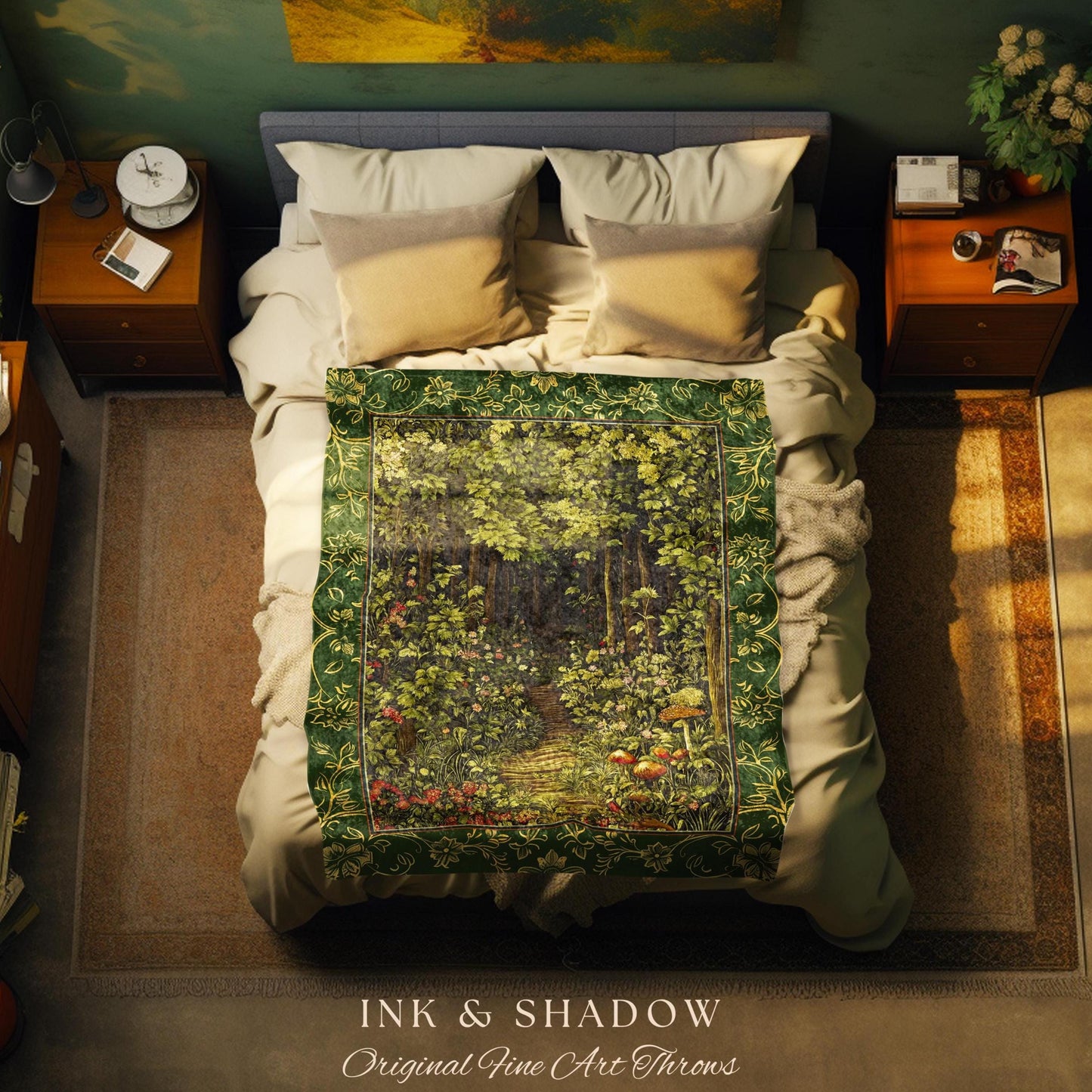 Mystic Aesthetic Woodland Home Magical Decor Plant Loving Bedroom Housewarming Gift Emerald Woods | Fairytale Forest Botanical Throw Blanket