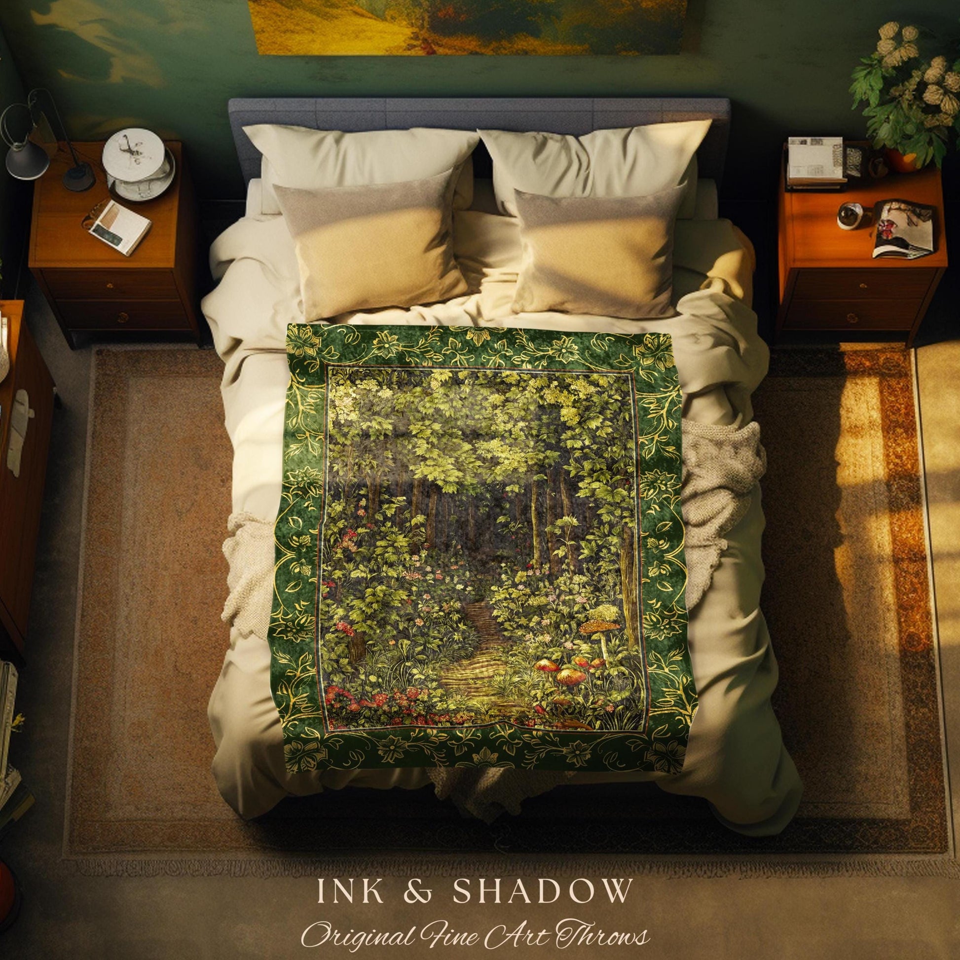 Mystic Aesthetic Woodland Home Magical Decor Plant Loving Bedroom Housewarming Gift Emerald Woods | Fairytale Forest Botanical Throw Blanket