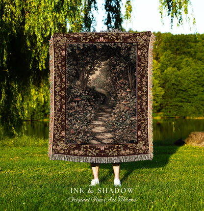 Fairy Ethereal Forest Tapestry Blanket Mystic Dark Academia Folklore Inspired, Magical Medieval Forestcore Botanical Woodland Woven Throw