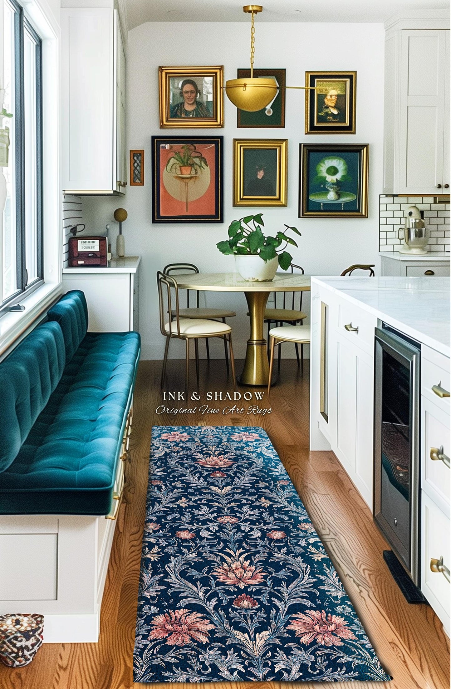 Old World Opulence Indigo Rug | Regal Revivalist Princesscore Accent Rug Dark Fairycore Floral Victorian Romantic Cottagecore Wildflowers |