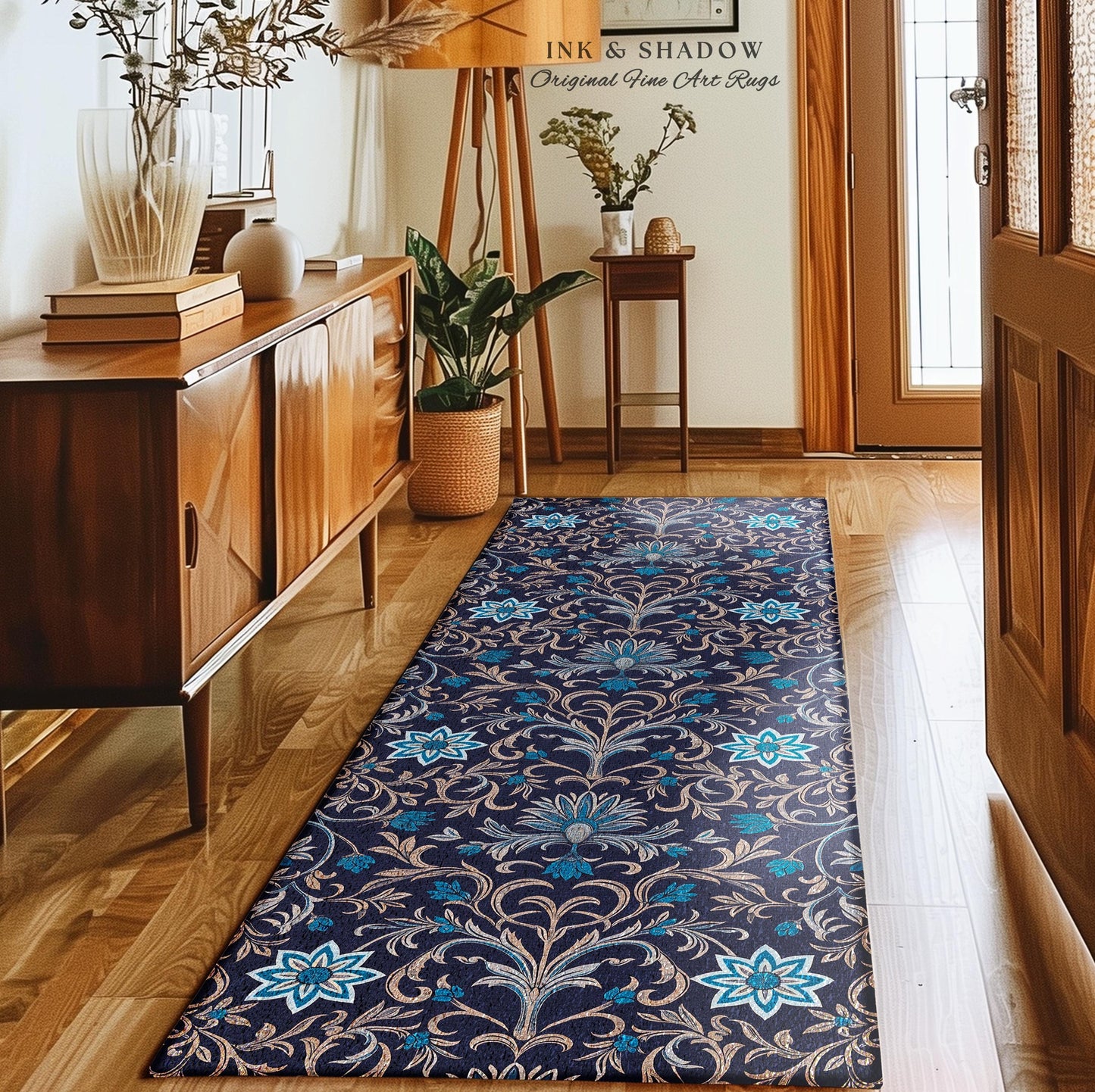 Old World Opulence Indigo Rug | Regal Revivalist Princesscore Accent Rug Dark Fairycore Floral Victorian Romantic Cottagecore Wildflowers |