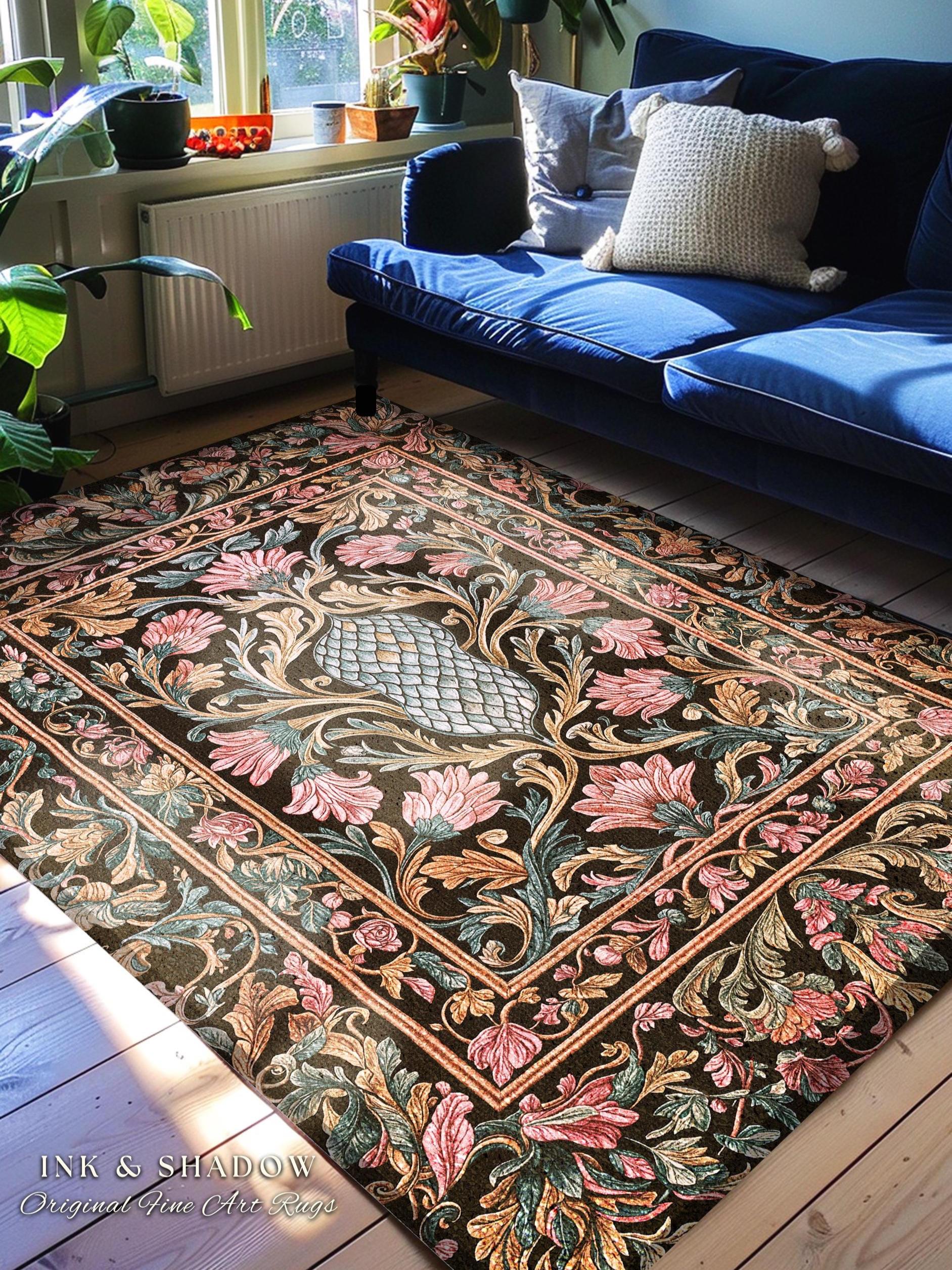 Princess Pink Ornate Accent Rug | Storybook Elegance Pastel Whimsical Area Rug Dragon Scale Fantasy Coquette Bedroom Decor Princesscore |
