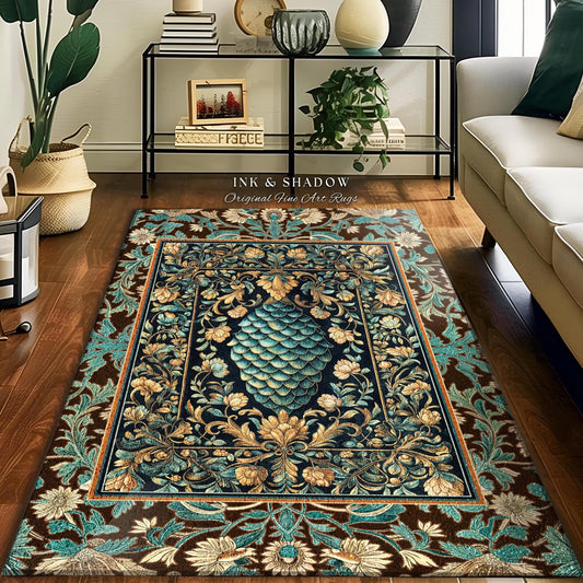 Soft Teal Castlecore Area Rug | Fairy Pastel Ornate Gothic Dragon Scale Fantasy Home Accent Rug Rustic Knightcore Medieval Victorian Decor |