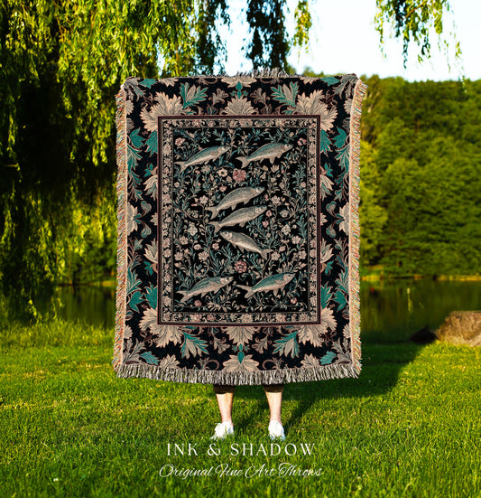 Ocean Gothic Baroque Tapestry Blanket | Vintage Coastal Bohemian Sardine Marine Magic Whimsical Sea Folk Art Nautical Accent Beach House