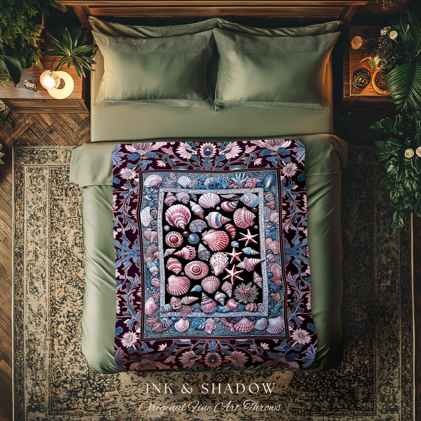 Dreamy Marine Sea Shell Blanket | Beach-Inspired Nautical Throw Coastal Art Fairycore Tapestry Ocean Fantasy Decor Pastel Starfish Accent |