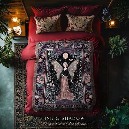 Vintage Fairycore Mystical Moonlit Virgo Star Sign Whimsical Astrology Tapestry Throw | The Maiden Witchy Whimsigothic Celestial Art Blanket
