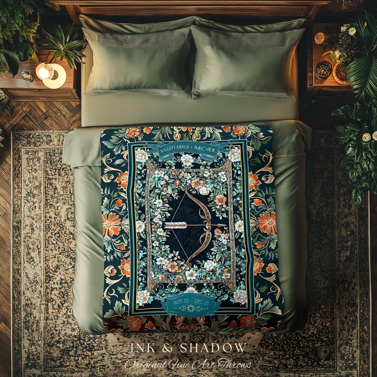 Ethereal Fairy Core Sagittarius Zodiac Tapestry Astrology Celestial Cottagecore Blanket | The Archer Whimsical Fairytale Birthday Month Gift