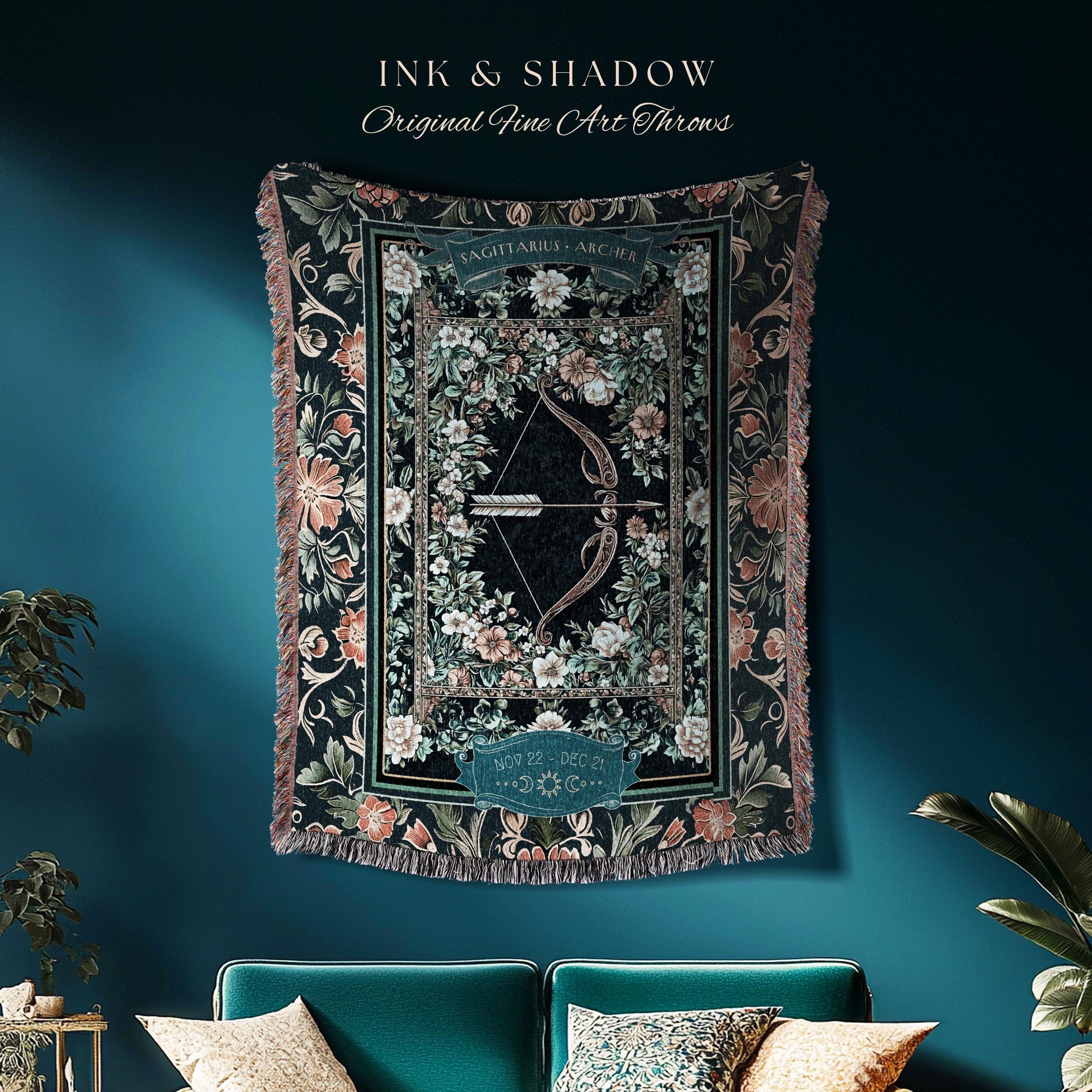 Ethereal Fairy Core Sagittarius Zodiac Tapestry Astrology Celestial Cottagecore Blanket | The Archer Whimsical Fairytale Birthday Month Gift
