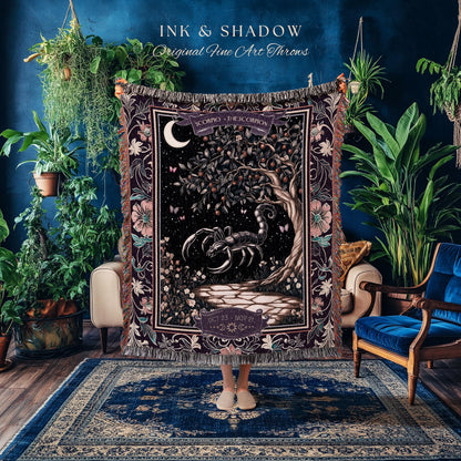 Whimsigothic Scorpio Zodiac Throw Moonlit Enchanted Forest Astrology Tapestry | The Scorpion Dark Fairytale Witchy Woodland Birth Month Art