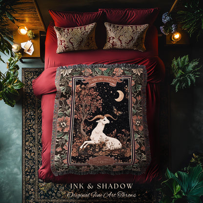 Gothic Romantic Capricorn Zodiac Sign Blanket Celestial Forestcore Throw | The Goat Astrology Victorian Constellation Tapestry Birthday Gift