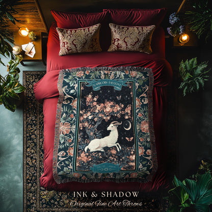 Enchanted Forest Capricorn Zodiac Blanket Celestial Midnight Woodland Throw, The Goat Astrology Tapestry Mystic Constellation Birthday Gift
