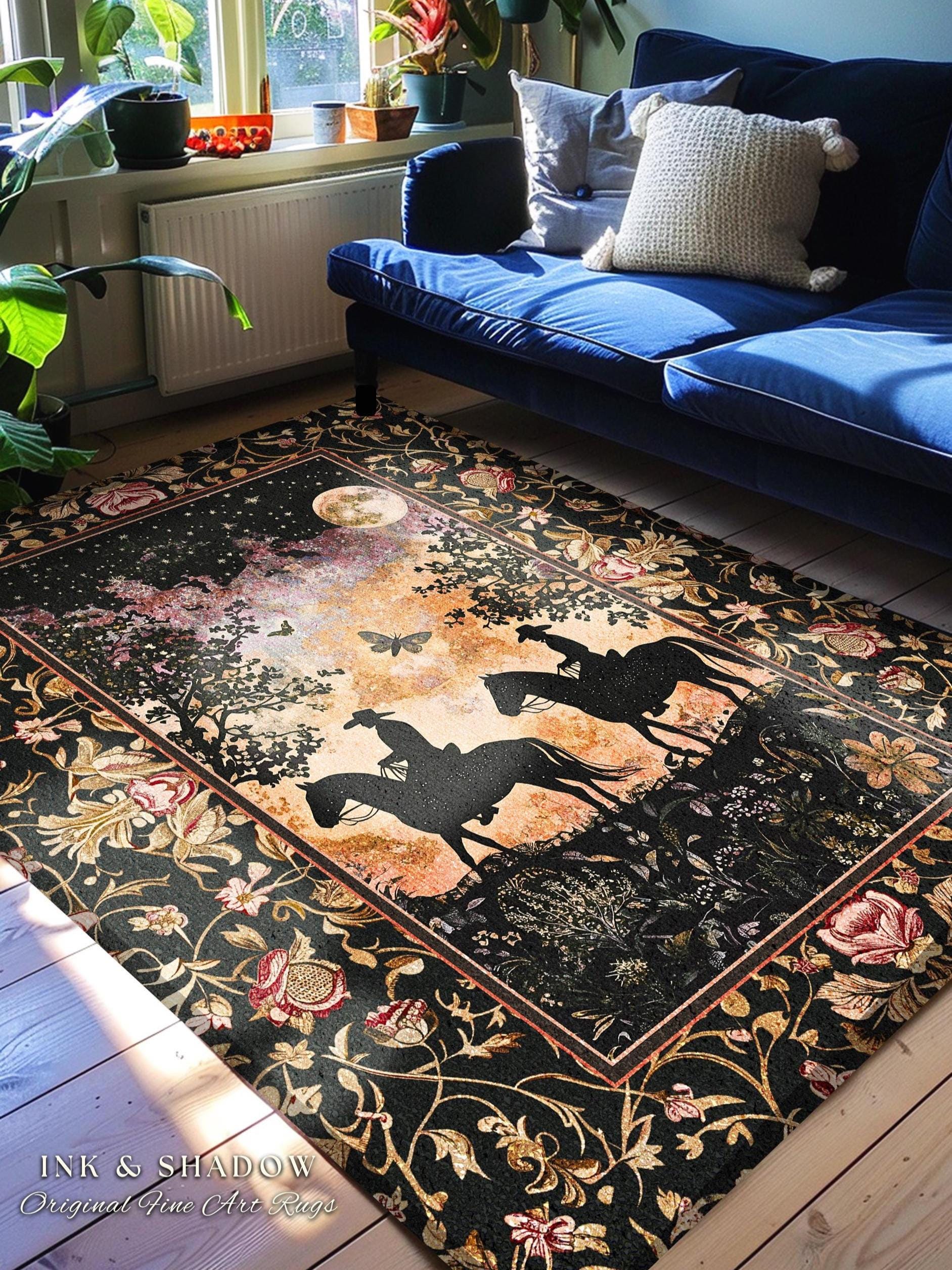 Cosmic Country Western Area Rug | Western Cowgirl Farmhouse Decor Southwestern Nursery Theme Horse Lover Ethereal Bohemian Rug Silhouettes |