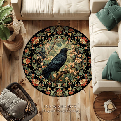 Dark Academia Crowcore Rug | Ethereal Bedroom Decor William Morris Inspired Cottagecore Aesthetic Dark Fairycore Book Nook Woodland Witchy