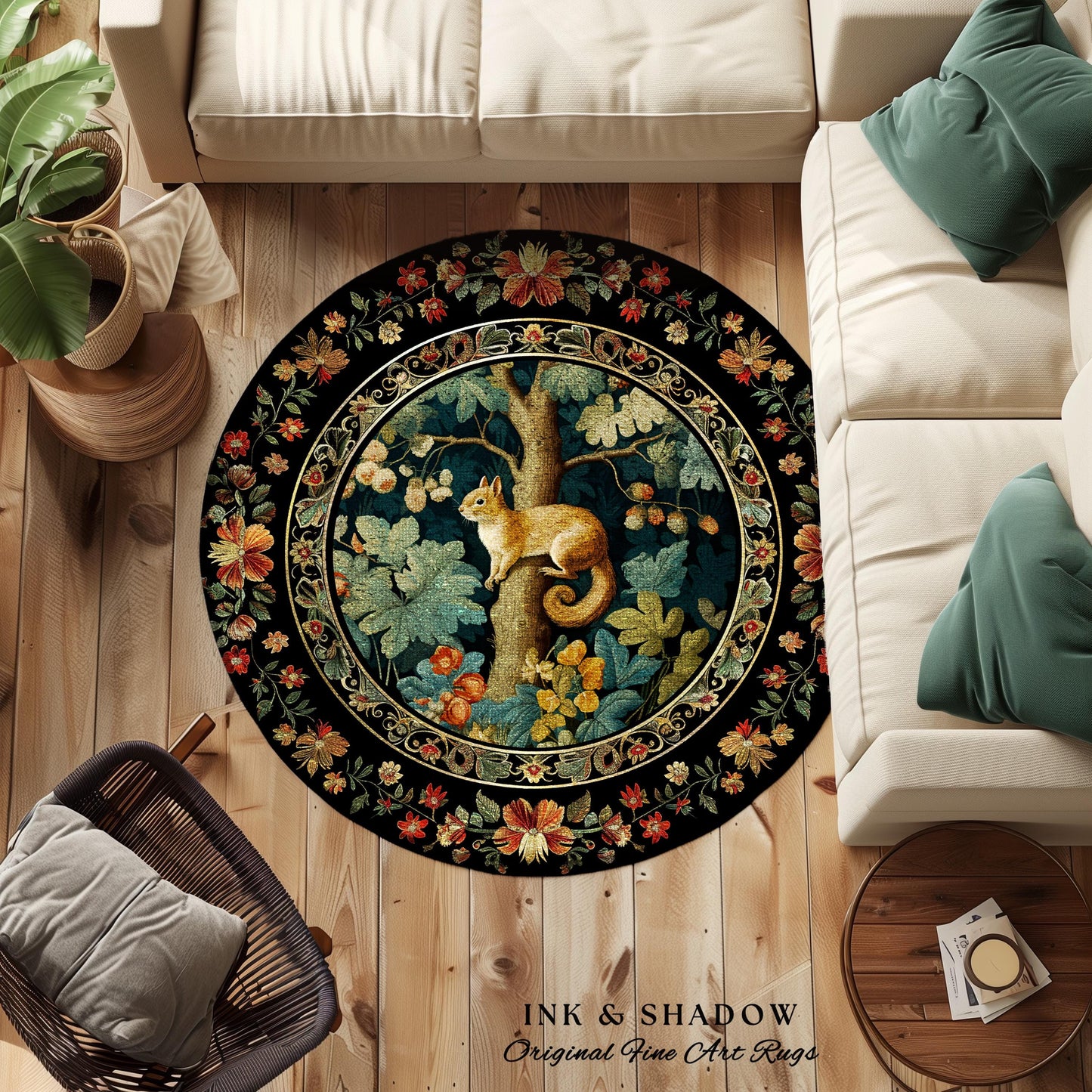 Forest Theme Decor Squirrel Botanical Morris Rug Woodland Cottagecore Reading Corner Decor Dark Fairycore Room Mystical Woodland Aesthetic