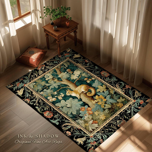 Botanical Morris Rug | Forest Theme Decor William Morris Style Cottagecore Reading Corner Dark Fairycore Room Mystical Woodland Aesthetic