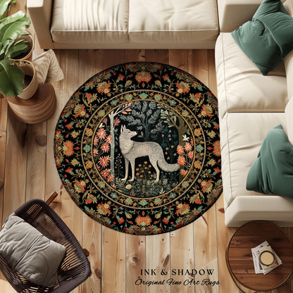 Scandinavian Wolf Rug | Woodland Theme Room Decor William Morris Inspired Cottagecore Aesthetic Fairycore Bedroom Magical Nature Inspired |