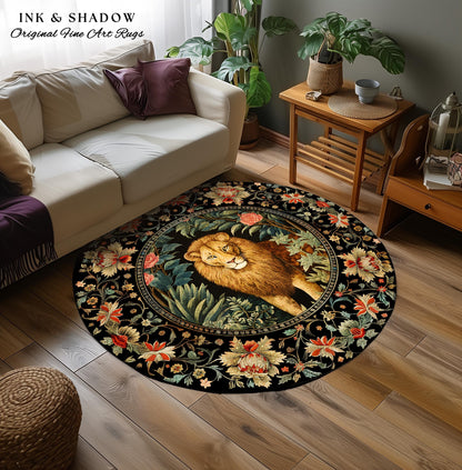 Mystic Jungle Rug | Rainforest Themed Room Decor William Morris Style Aesthetic Fairycore Boho Bedroom Rug Jungle Lion Floral Botanical