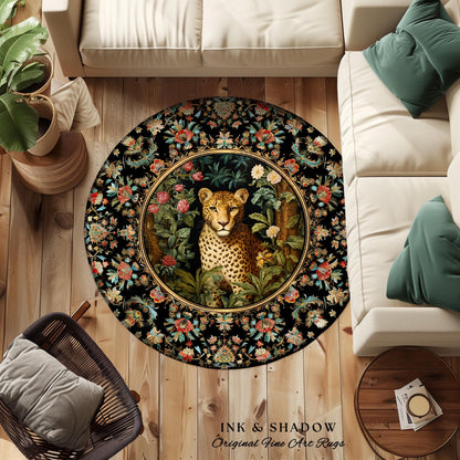 Jungle Aesthetic Area Rug | Nature Inspired Room Decor William Morris Style Aesthetic Fairycore Boho Bedroom Rug Ethereal Leopard Rug Floral