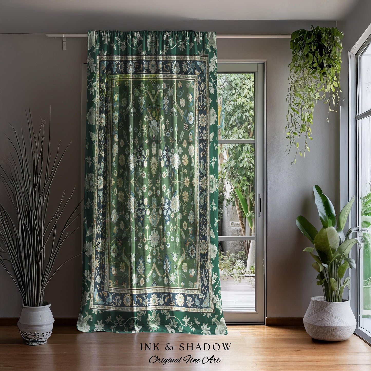 Muted Green Boho Curtains | Rustic Aesthetic Living Room Pastel Green Home Decor Housewarming Gift Cottagecore Green Bedroom Blackout Panel