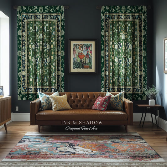 Muted Green Boho Curtains | Rustic Aesthetic Living Room Pastel Green Home Decor Housewarming Gift Cottagecore Green Bedroom Blackout Panel