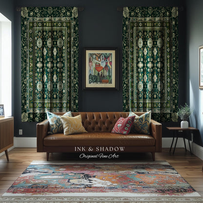 Forest Green Curtains Boho Decor Rustic Aesthetic Living Room Sage Green Home Decor | Housewarming Gift Cottagecore Bedroom Window Panels |