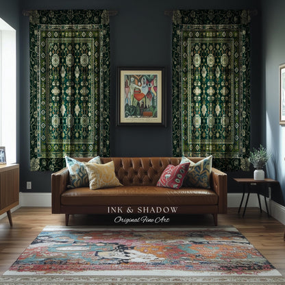 Forest Green Curtains Boho Decor Rustic Aesthetic Living Room Sage Green Home Decor | Housewarming Gift Cottagecore Bedroom Window Panels |