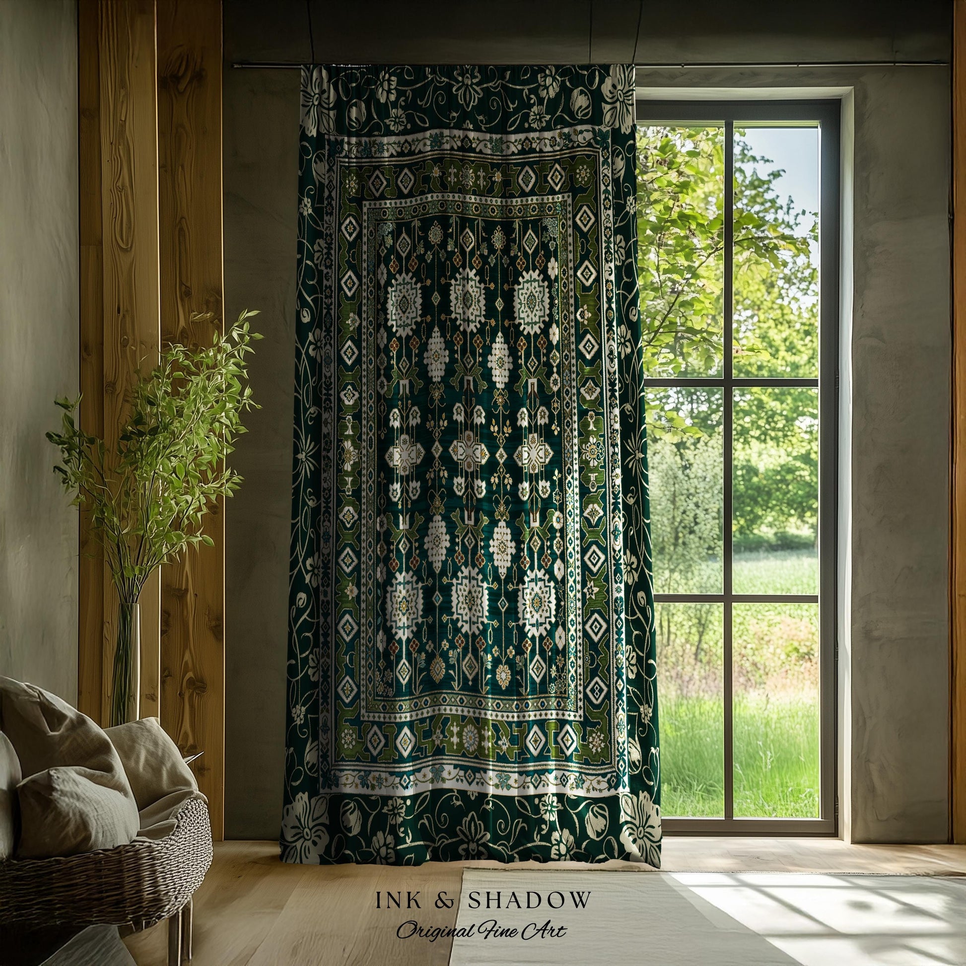 Forest Green Curtains Boho Decor Rustic Aesthetic Living Room Sage Green Home Decor | Housewarming Gift Cottagecore Bedroom Window Panels |