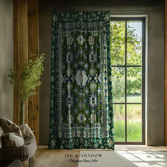 Blue Green Elegant Home Decor Curtain | Rustic Aesthetic Living Room Pastel Drapes Home Decor Housewarming Gift Cottagecore Green Bedroom