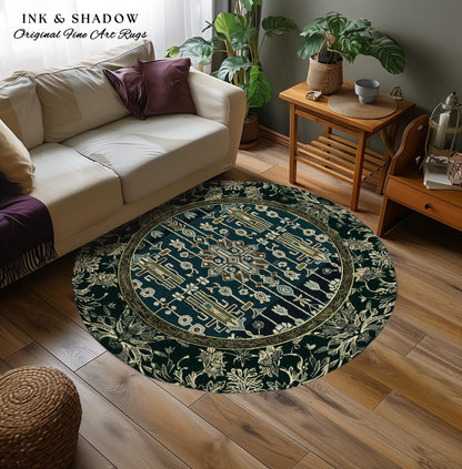 Sage Green Boho Round Area Rug | Aestheetic Living Room Pastel Blue Home Decor Rustic Housewarming Gift Cottagecore Forest Green Bedroom Mat