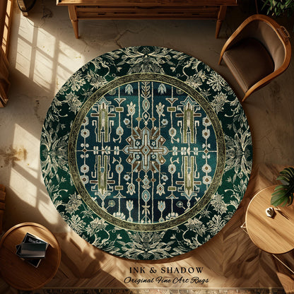 Sage Green Boho Round Area Rug | Aestheetic Living Room Pastel Blue Home Decor Rustic Housewarming Gift Cottagecore Forest Green Bedroom Mat