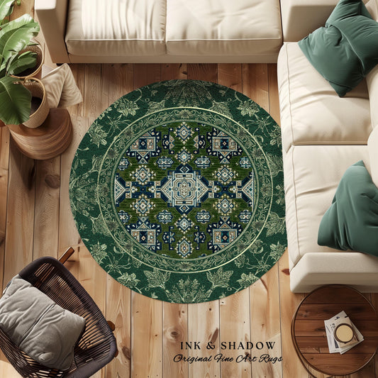 Blue Green Elegant Home Decor Round Rug | Rustic Aesthetic Living Room Pastel Green Home Decor Housewarming Gift Cottagecore Green Bedroom
