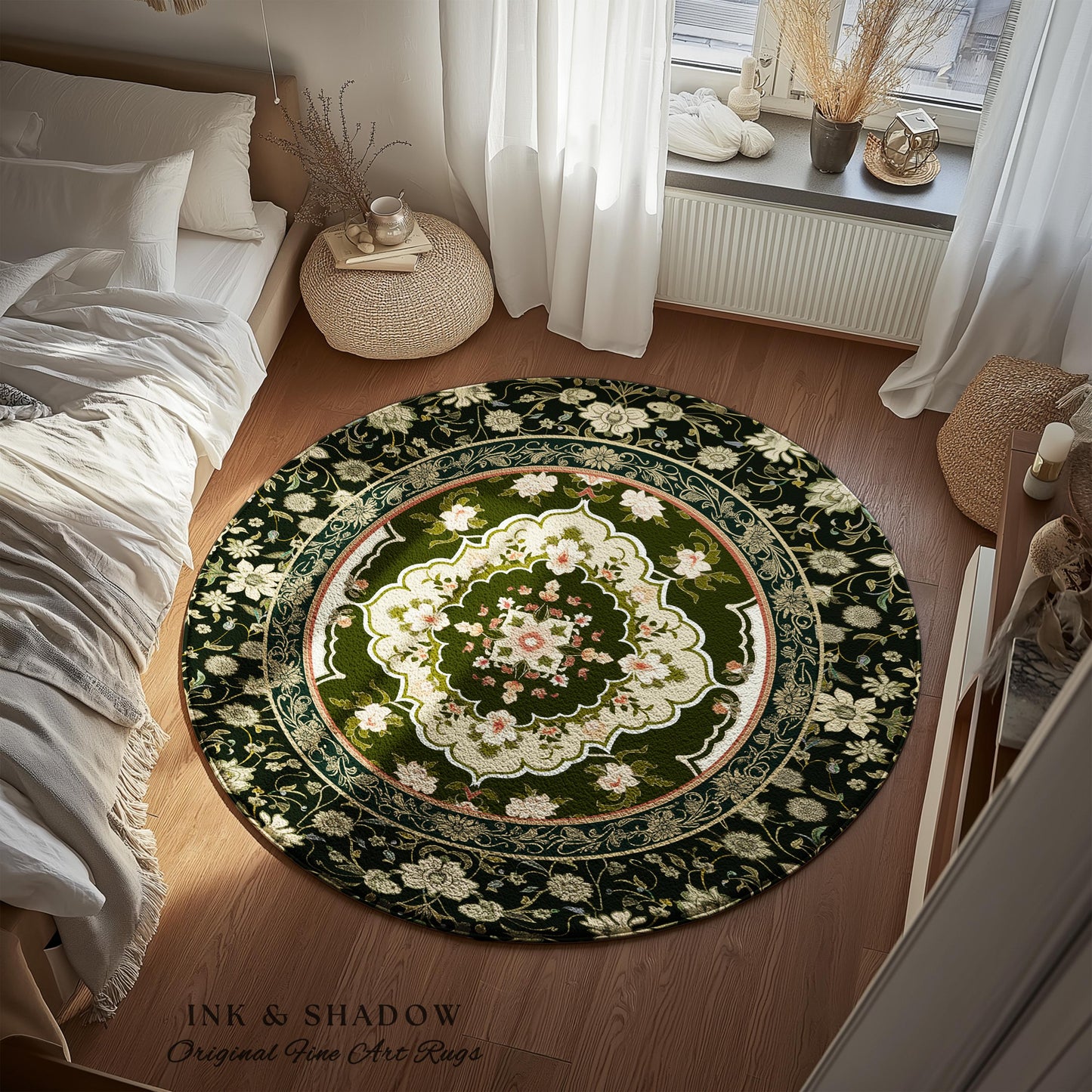 Dark Florals Romantic Baroque Rug | Gothic Revival Floor Accent Art Deco Lines Maximalist Study Witchy Home Decor Ornate Eclectic Style |