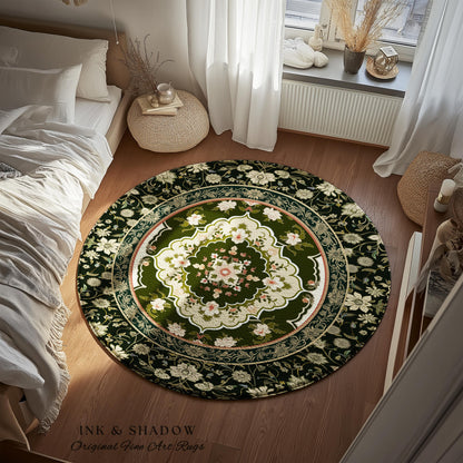 Dark Florals Romantic Baroque Rug | Gothic Revival Floor Accent Art Deco Lines Maximalist Study Witchy Home Decor Ornate Eclectic Style |