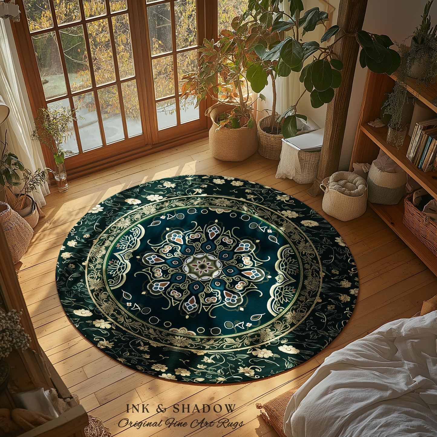 Whimsical Emerald Teal Gothic Accent Rug | Ornate Baroque Design Dark Academia Decor Art Deco Boho Maximalist Bedroom Rug Ethereal Style |