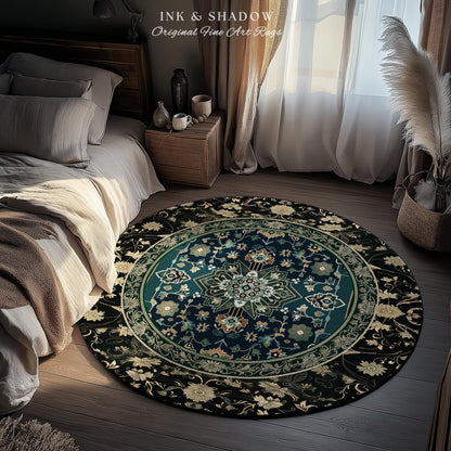 Victorian Baroque Area Rug | Midnight Emerald Ornate Design Gothic Art Deco Boho Accent Dark Academia Maximalist Home Statement Piece Witchy