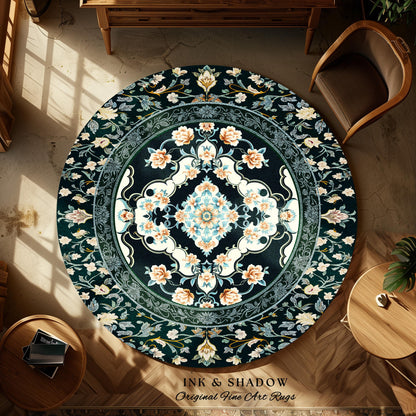 Timeless Aesthetic Pastel Gothic Area Rug | Dark Academia Baroque Teal Antique Ornamental Motif Romantic Victorian Light Blue Room Accent |