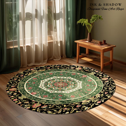 Jade Green Fairytale Gothic Area Rug | Baroque Motif Art Nouveau Flourish Antique-Inspired Decor Victorian Revival Maximalist Sage Green |