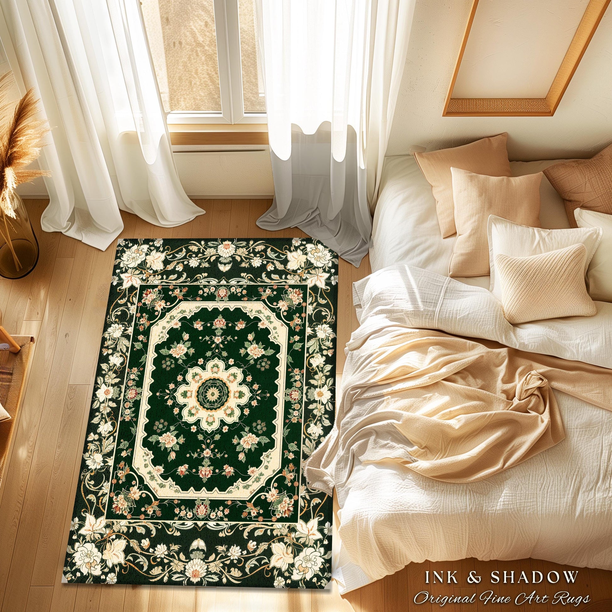 Castlecore Ornate Area Rug | Romantic Baroque Interior Antique Room Aesthetic Art Nouveau Influence Gothic Maximalist Floral Home Accent |