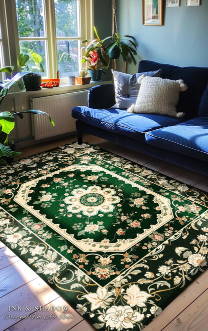 Castlecore Ornate Area Rug | Romantic Baroque Interior Antique Room Aesthetic Art Nouveau Influence Gothic Maximalist Floral Home Accent |