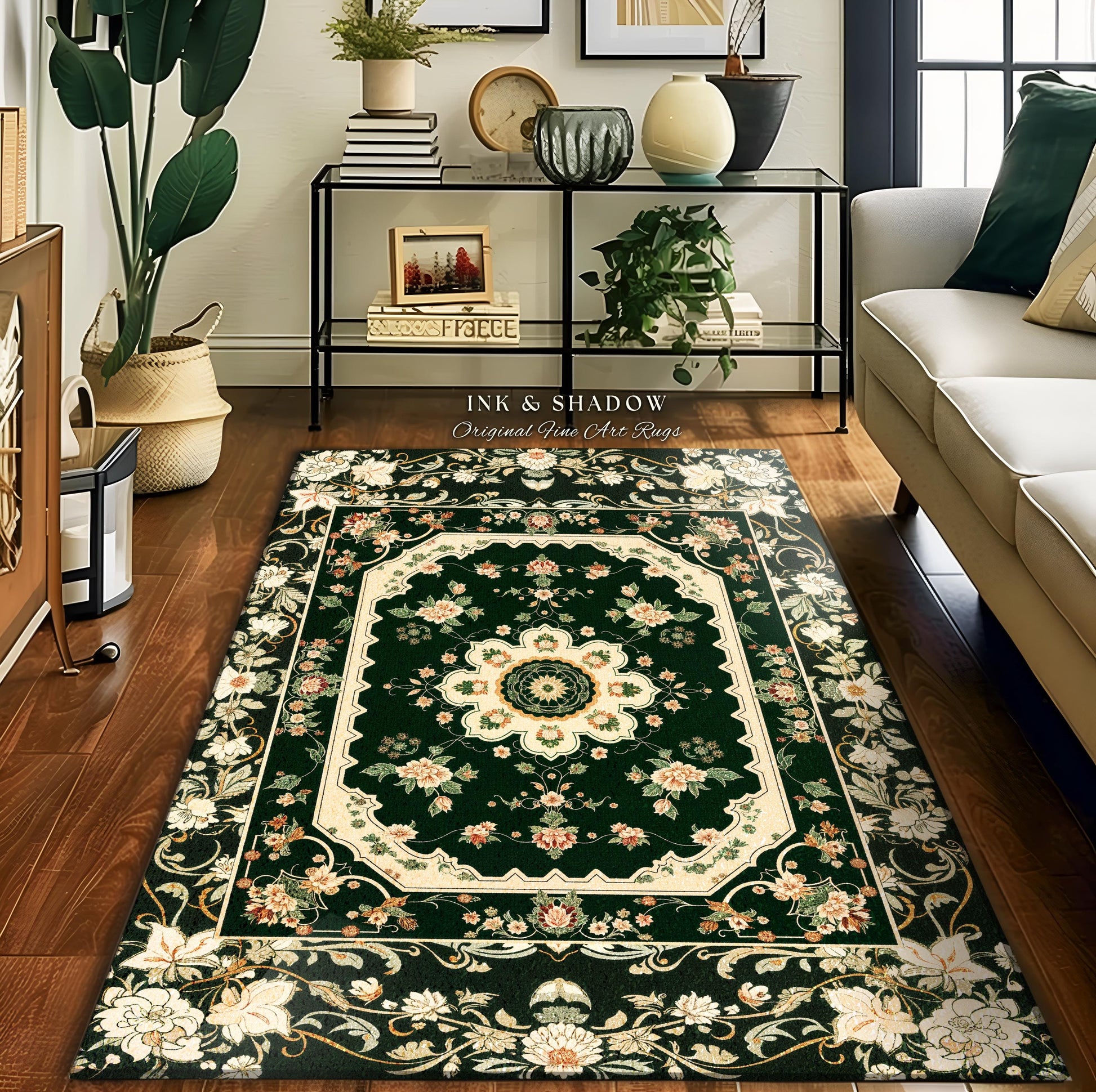 Castlecore Ornate Area Rug | Romantic Baroque Interior Antique Room Aesthetic Art Nouveau Influence Gothic Maximalist Floral Home Accent |