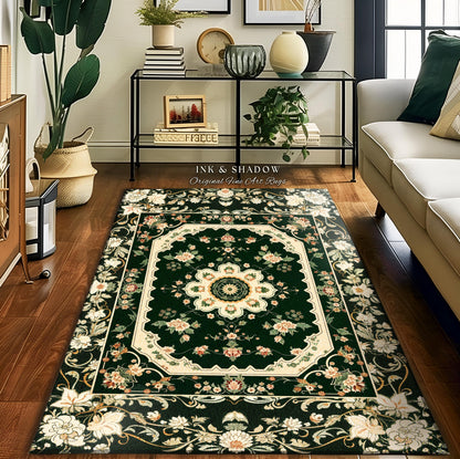 Castlecore Ornate Area Rug | Romantic Baroque Interior Antique Room Aesthetic Art Nouveau Influence Gothic Maximalist Floral Home Accent |