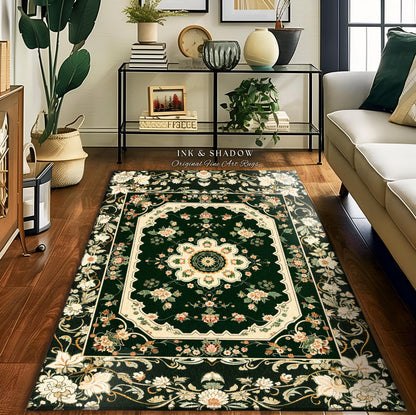 Castlecore Ornate Area Rug | Romantic Baroque Interior Antique Room Aesthetic Art Nouveau Influence Gothic Maximalist Floral Home Accent |