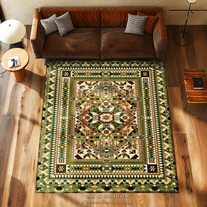Natural Toned Geometric Area Rug | Warm Midcentury Styling Boho Accent Earth Palette Muted Color Interior Design Nordic Aesthetic Bohemian |
