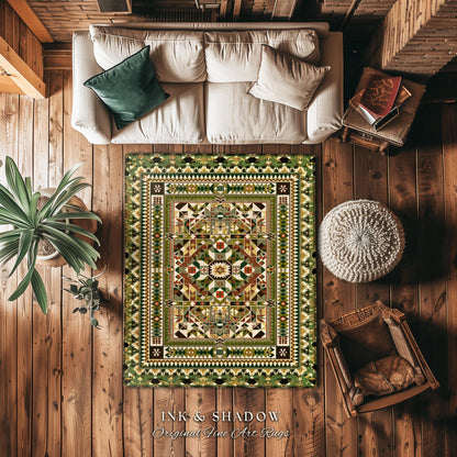 Natural Toned Geometric Area Rug | Warm Midcentury Styling Boho Accent Earth Palette Muted Color Interior Design Nordic Aesthetic Bohemian |