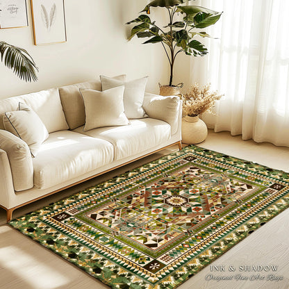 Natural Toned Geometric Area Rug | Warm Midcentury Styling Boho Accent Earth Palette Muted Color Interior Design Nordic Aesthetic Bohemian |