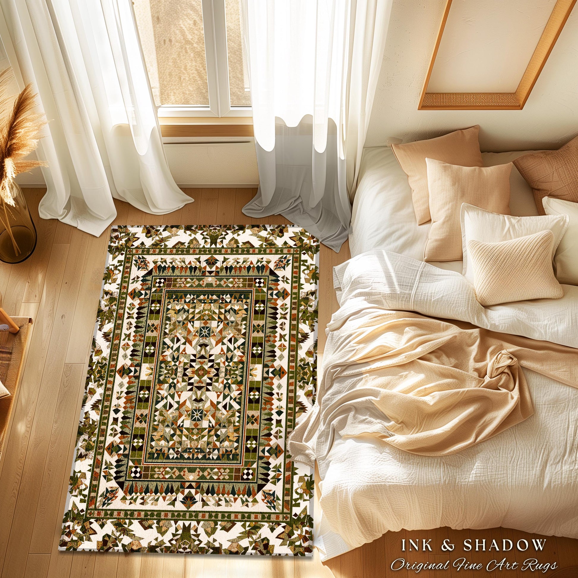 Bohemian Earth Tone Accent Rug | Subtle Geometric Detailing Midcentury Aesthetic Natural Hues Boho Subtle Style Interior Modern Accent Piece