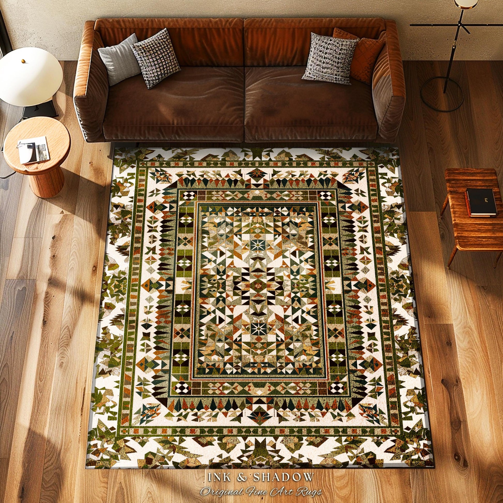 Bohemian Earth Tone Accent Rug | Subtle Geometric Detailing Midcentury Aesthetic Natural Hues Boho Subtle Style Interior Modern Accent Piece