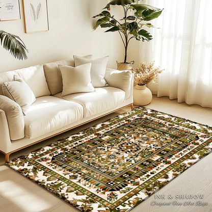 Bohemian Earth Tone Accent Rug | Subtle Geometric Detailing Midcentury Aesthetic Natural Hues Boho Subtle Style Interior Modern Accent Piece